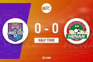 半場(chǎng)-津門(mén)虎0-0河南 基萊斯越位干擾球被吹巴頓傷退河南4人染黃