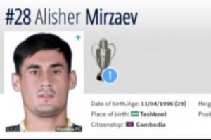 官方：柬埔寨歸化29歲原烏茲別克斯坦中場米爾扎耶夫
